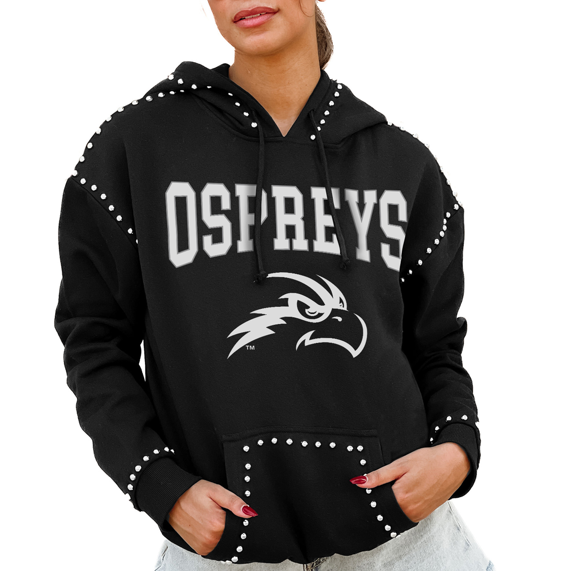 Women's Gameday Couture Black UNF Ospreys Studded Pullover Hoodie
