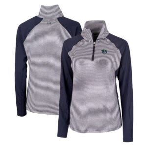 Women's Cutter & Buck Navy Gwinnett Stripers Forge DryTec Tonal Stripe Stretch Half-Zip Top
