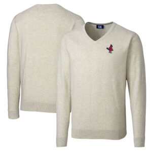 Men's Cutter & Buck Oatmeal Memphis Redbirds Lakemont Tri-Blend V-Neck Pullover Sweater