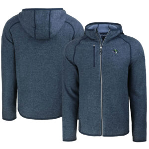 Men's Cutter & Buck Heather Navy Gwinnett Stripers Mainsail Raglan Full-Zip Hoodie