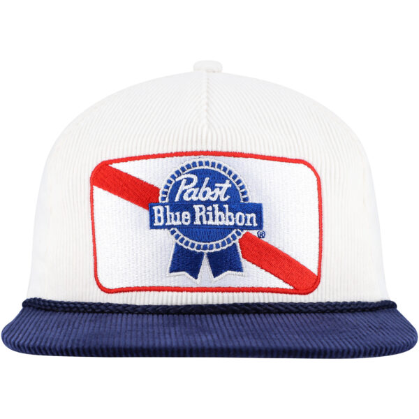 Men's White/Navy Pabst Blue Ribbon Corduroy Rope Golf Snapback Hat - Image 8