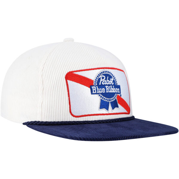 Men's White/Navy Pabst Blue Ribbon Corduroy Rope Golf Snapback Hat - Image 10