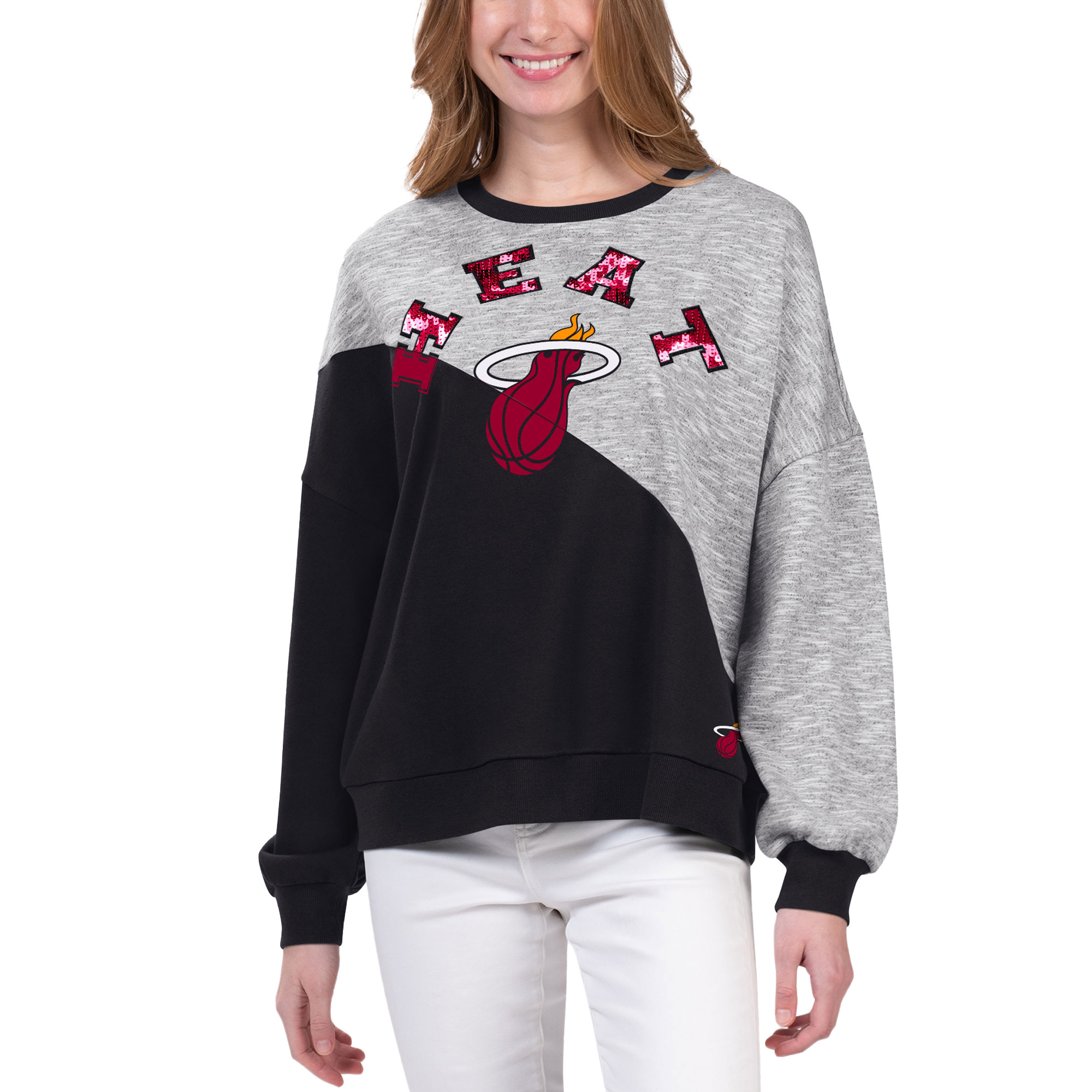 Women's G-III 4Her by Carl Banks Black Miami Heat Benches Split Pullover Sweatshirt - Image 2