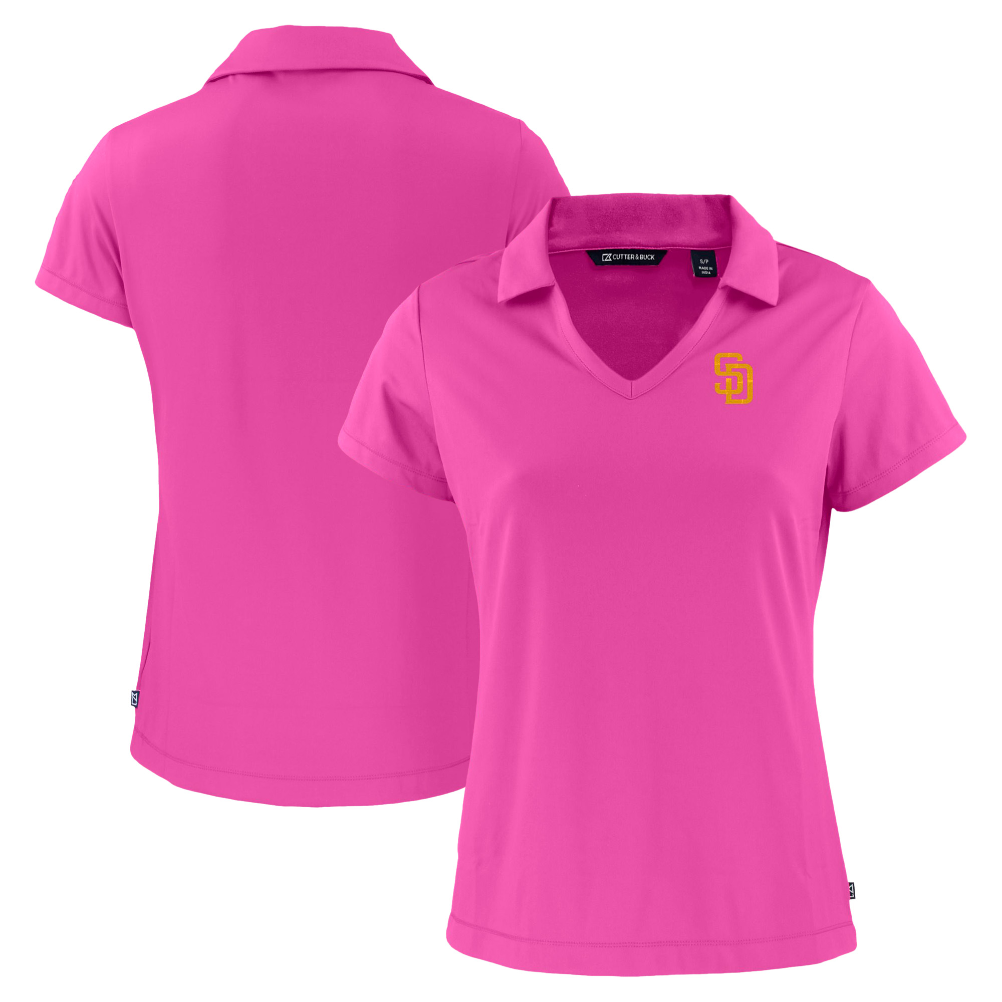 Women's Cutter & Buck Pink San Diego Padres City Connect Daybreak Eco Recycled V-Neck Polo