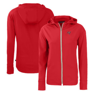 Women's Cutter & Buck Red Tampa Bay Buccaneers Primary Mark Daybreak Eco Recycled Full-Zip Hoodie