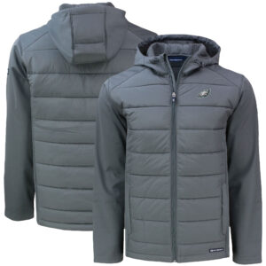 Men's Cutter & Buck Gray Philadelphia Eagles  Big & Tall Evoke Hybrid Eco Softshell Recycled Full-Zip Hooded Jacket