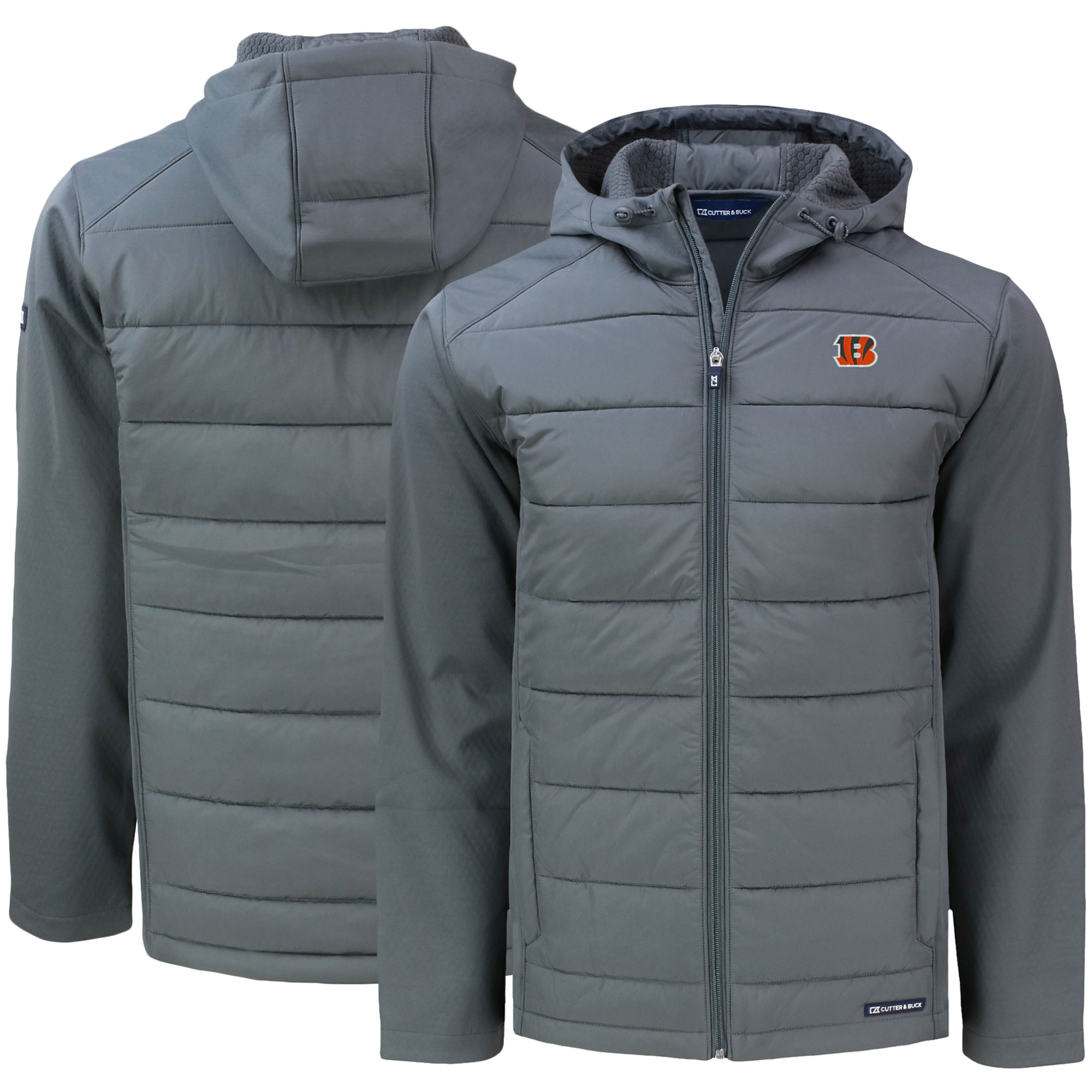 Men's Cutter & Buck Gray Cincinnati Bengals Evoke PrimaLoft Hybrid Eco Softshell Recycled Full-Zip Hooded Jacket