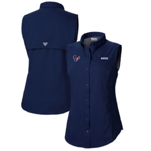 Women's Columbia  Navy Houston Texans PFG Tamiami Omni-Shade Sleeveless Button-Up Shirt