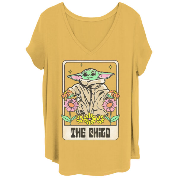 Women's Mad Engine Grogu Yellow The Mandalorian The Child Tarot Graphic Plus Size V-Neck T-Shirt