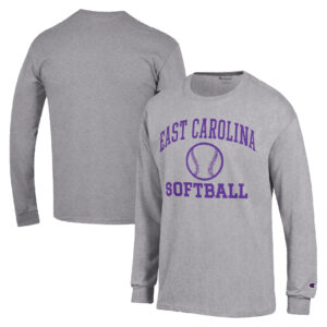Men's Champion  Gray ECU Pirates Icon Softball Powerblend Long Sleeve T-Shirt