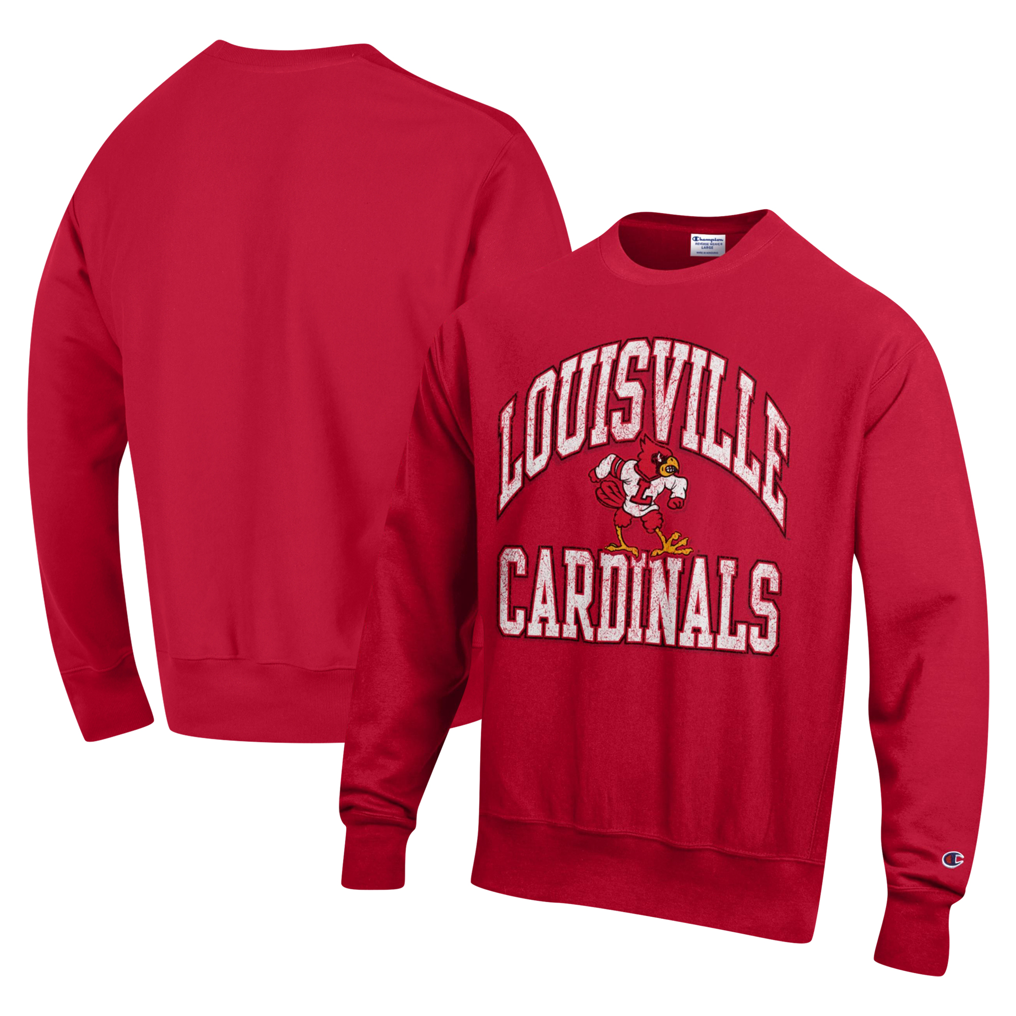 Men's Champion Red Louisville Cardinals Vault Late Night Reverse Weave Pullover Sweatshirt - Image 2