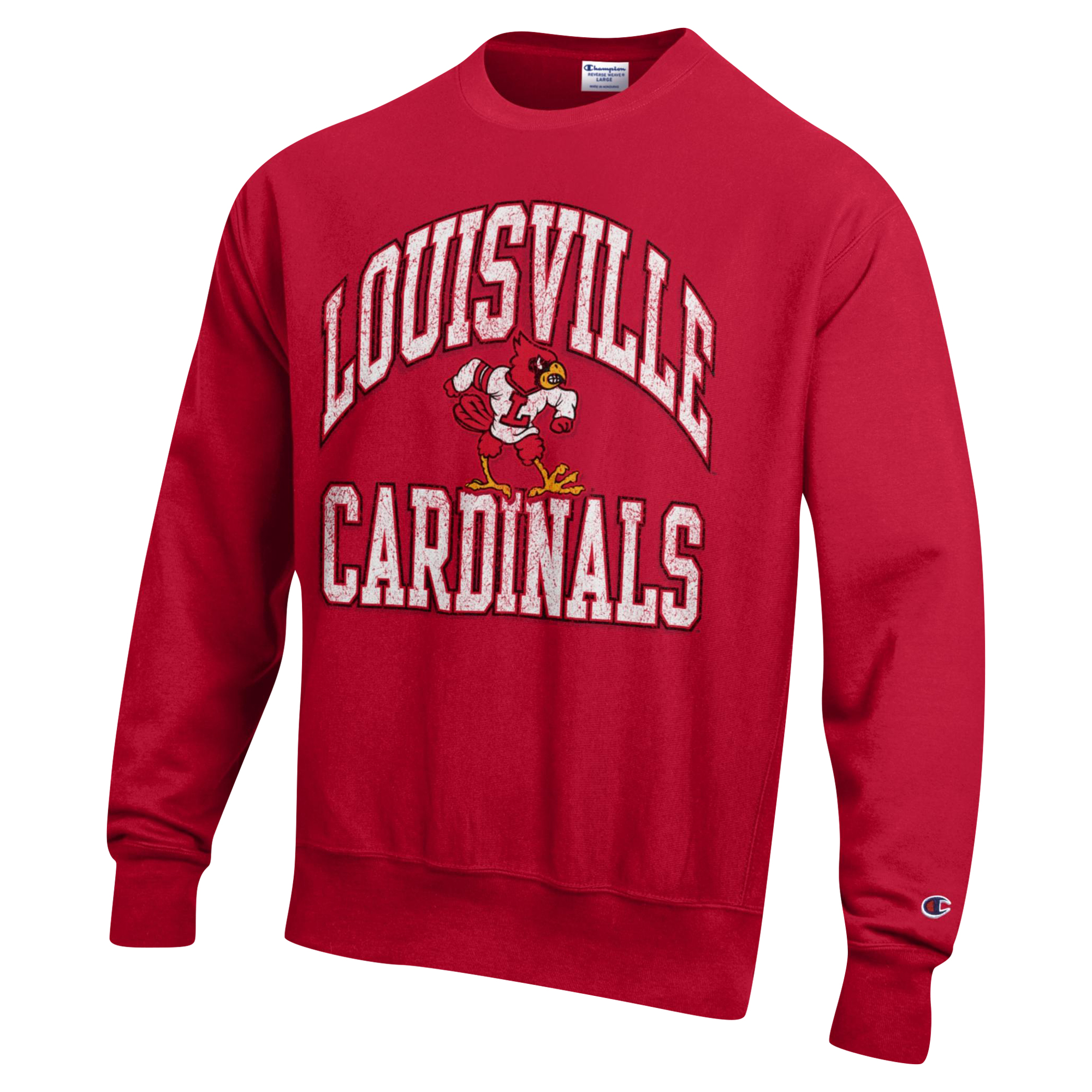 Men's Champion Red Louisville Cardinals Vault Late Night Reverse Weave Pullover Sweatshirt - Image 3