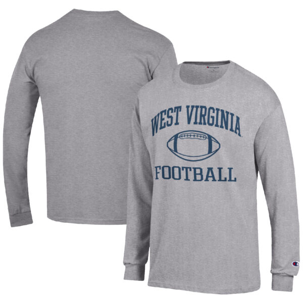 Men's Champion Heather Gray West Virginia Mountaineers Football Icon Long Sleeve T-Shirt - Image 5