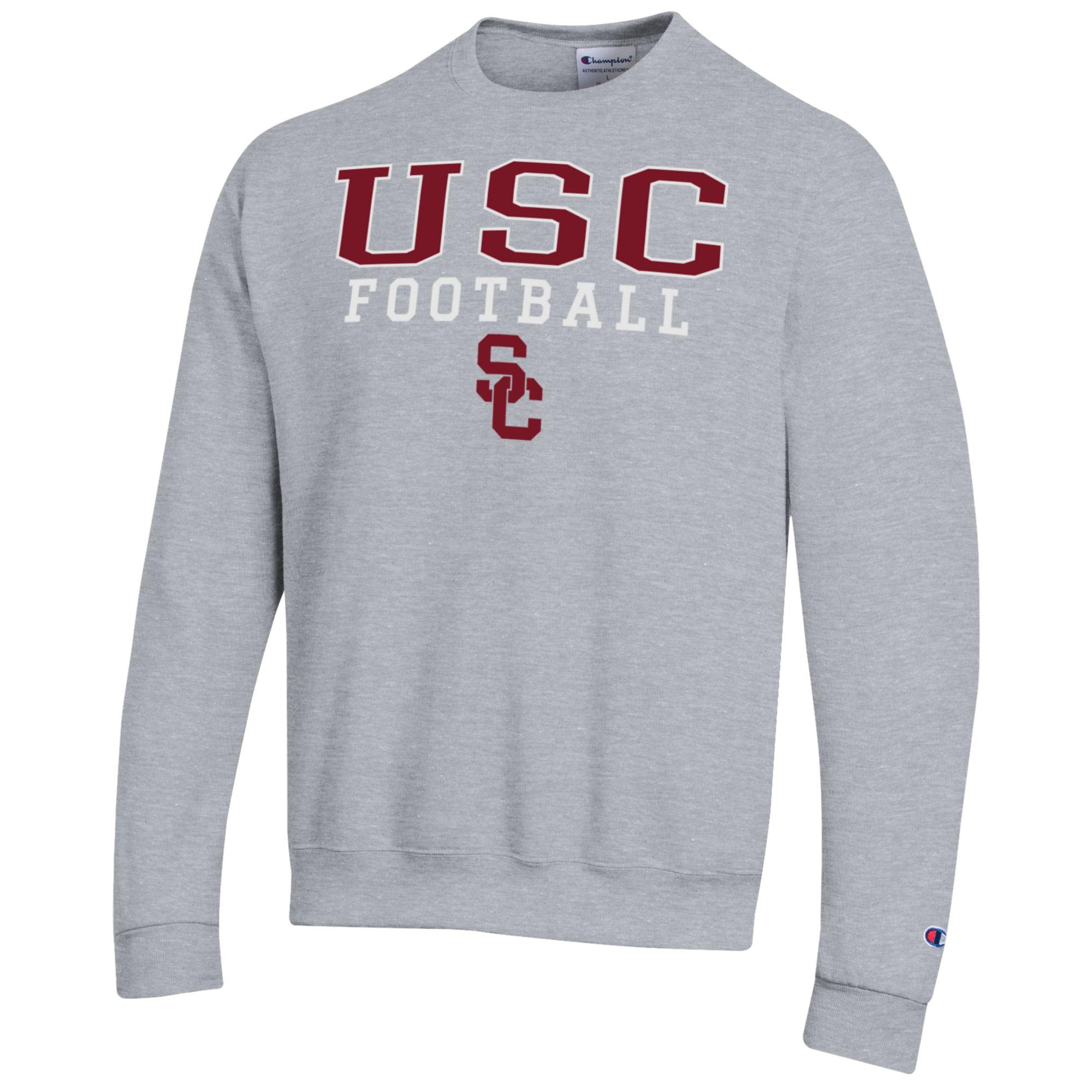 Men's Champion Heather Gray USC Trojans Football Stacked Pullover Sweatshirt - Image 3