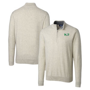 Men's Cutter & Buck  Oatmeal North Dakota Lakemont Tri-Blend Quarter-Zip Pullover Sweater