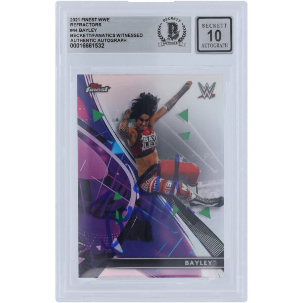 Bayley WWE Autographed 2021 Topps Finest Refractors #44 Beckett Fanatics Witnessed Authenticated 10 Card
