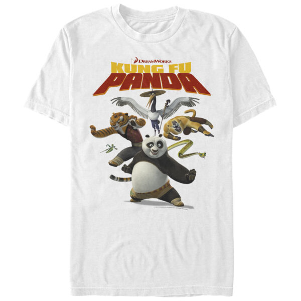 Men's Mad Engine White Kung Fu Panda Po And The Furious Five Graphic T-Shirt
