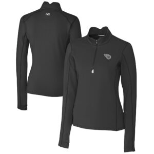 Women's Cutter & Buck Black Tennessee Titans Traverse Stretch DryTec Quarter-Zip Top