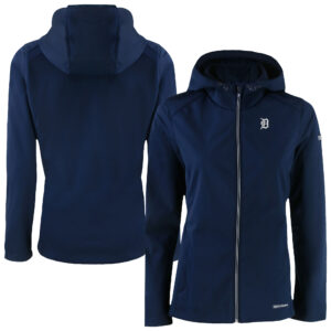 Women's Cutter & Buck Navy Detroit Tigers Evoke Eco Softshell Recycled Full-Zip Hoodie Jacket
