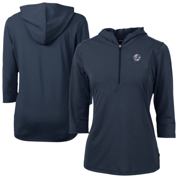 Women's Cutter & Buck Navy New York Yankees Virtue Eco Pique Half-Zip 3/4 Sleeve Pullover Hoodie - Image 5