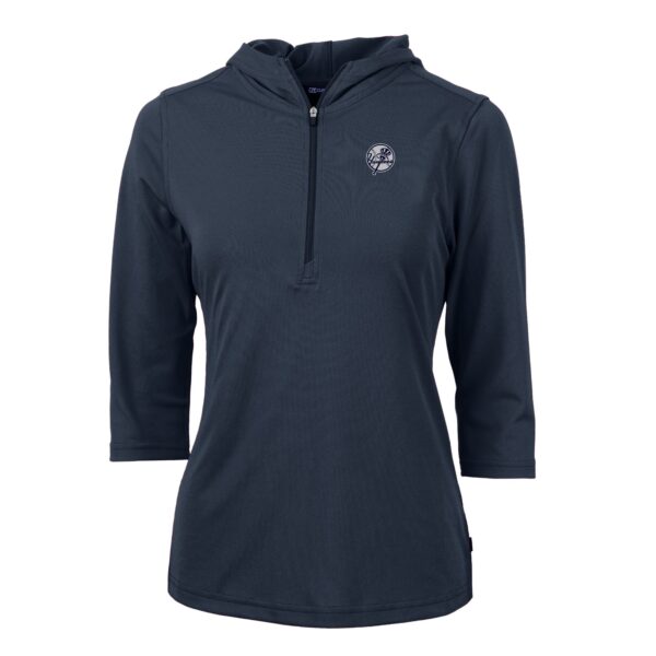 Women's Cutter & Buck Navy New York Yankees Virtue Eco Pique Half-Zip 3/4 Sleeve Pullover Hoodie - Image 6