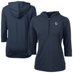 Women's Cutter & Buck Navy New York Yankees Virtue Eco Pique Half-Zip 3/4 Sleeve Pullover Hoodie