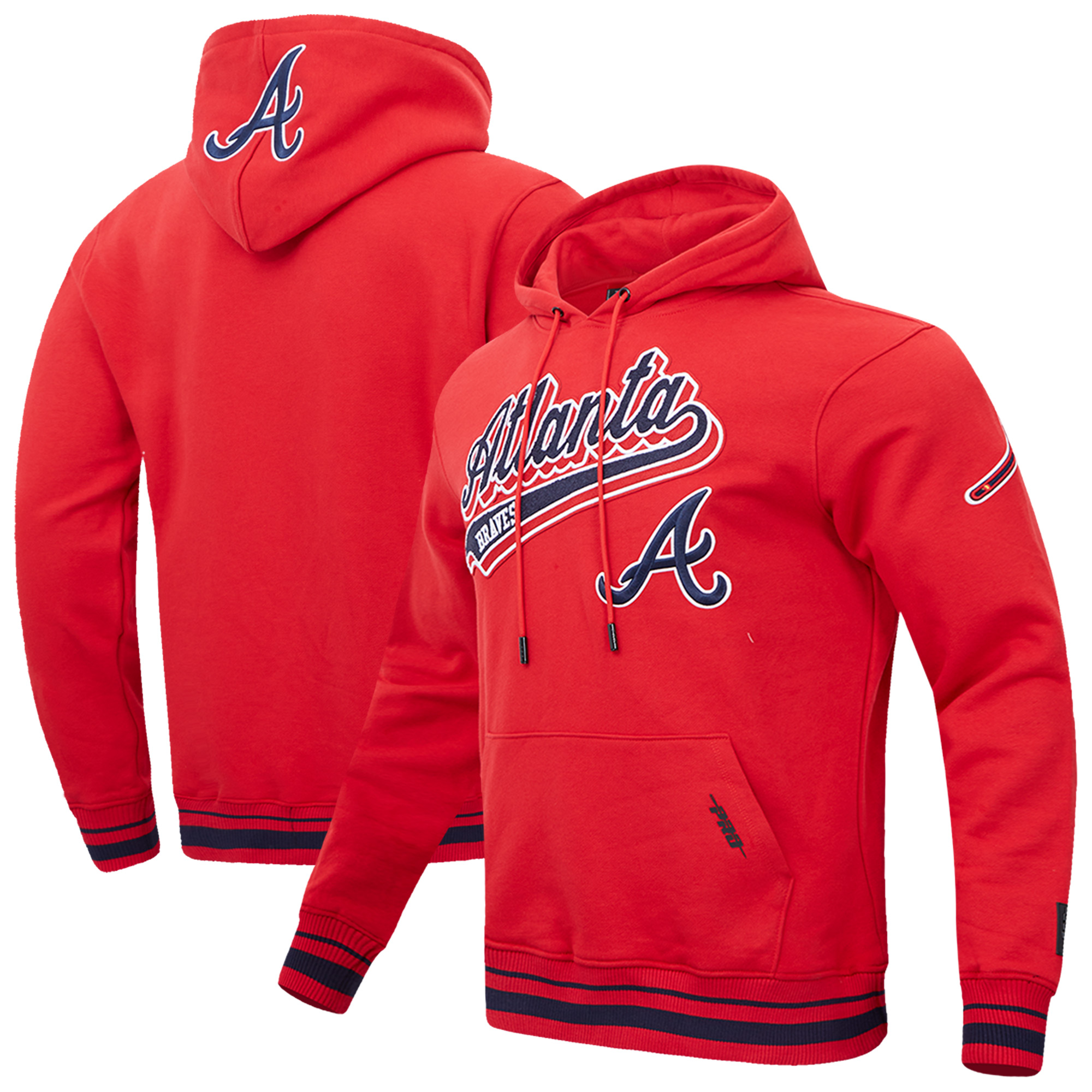 Men's Pro Standard Red Atlanta Braves Script Tail Fleece Pullover Hoodie