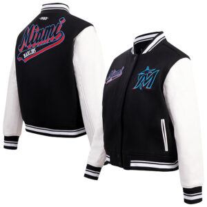 Women's Pro Standard Black Miami Marlins  Script Tail Full-Zip Varsity Jacket