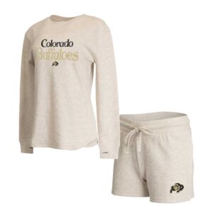 Women's Concepts Sport Cream Colorado Buffaloes Waffle Fabric Long Sleeve T-Shirt & Shorts Set