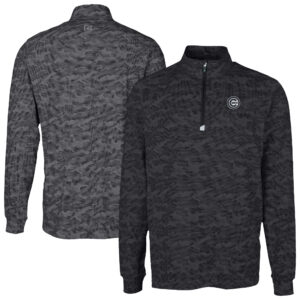 Men's Cutter & Buck Black Chicago Cubs Traverse Eco Camo Tri-Blend DryTec Quarter-Zip Jacket