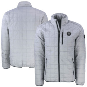 Men's Cutter & Buck Gray Houston Astros Rainier PrimaLoft® Eco Insulated Full-Zip Hoodie Puffer Jacket