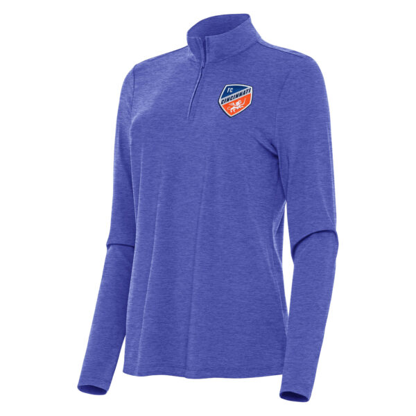 Women's Antigua Heather Blue FC Cincinnati Bright Quarter-Zip Top