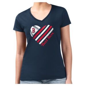Women's G-III 4Her by Carl Banks  Navy Boston Red Sox Heart Graphic Fitted V-Neck T-Shirt