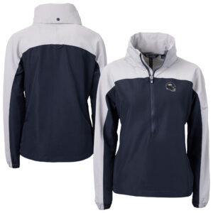 Women's Cutter & Buck Navy Denver Broncos  Charter Eco Recycled Half-Zip Hooded Anorak Jacket