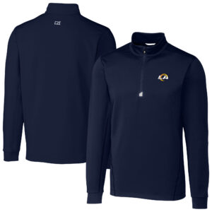 Men's Cutter & Buck Navy Los Angeles Rams Big & Tall Traverse Stretch Quarter-Zip Top