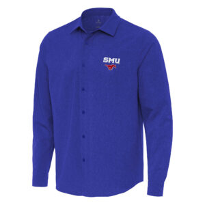 Men's Antigua Royal SMU Mustangs Exposure Woven Long Sleeve Full-Button Shirt
