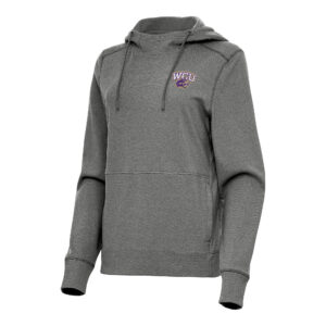 Women's Antigua Heather Black Western Carolina Catamounts Justice Pullover Hoodie