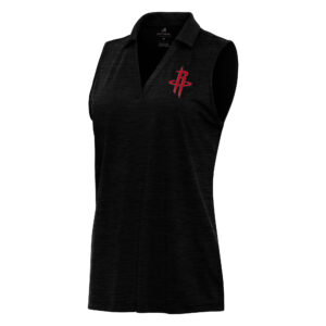 Women's Antigua Heather Black Houston Rockets Layout Sleeveless V-Neck Polo