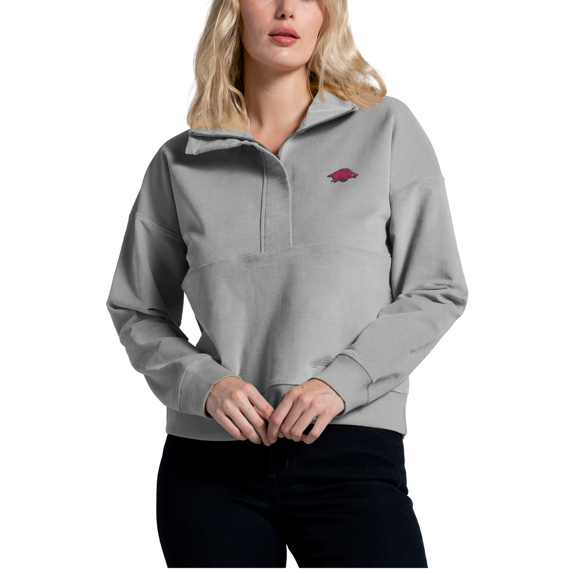 Women's League Collegiate Wear Gray Arkansas Razorbacks Stretch Cord Half-Zip Sweatshirt