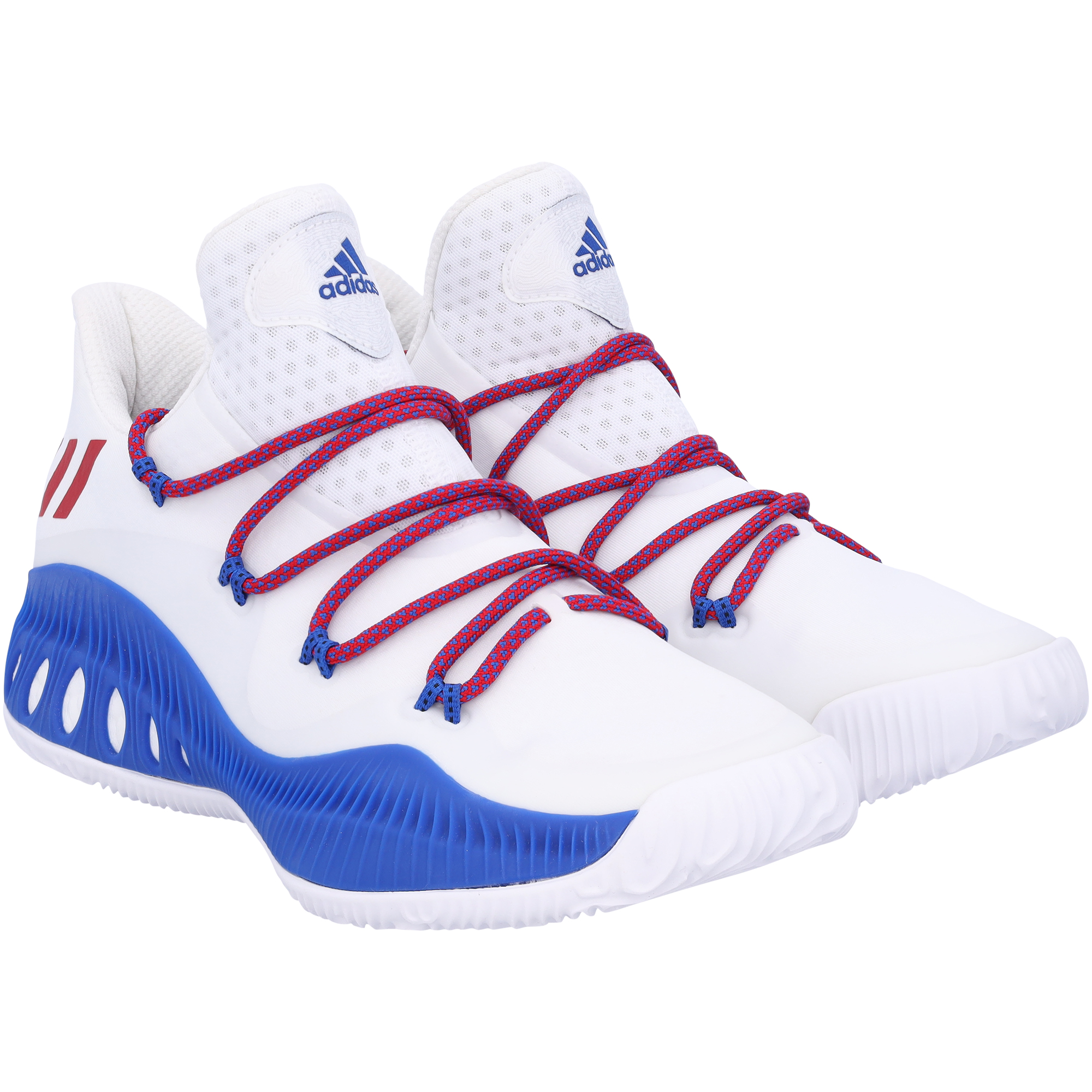 Kansas Jayhawks Team-Issued Red/White Crazy Explosive Low adidas Shoes from the Basketball Program - Size 8.5