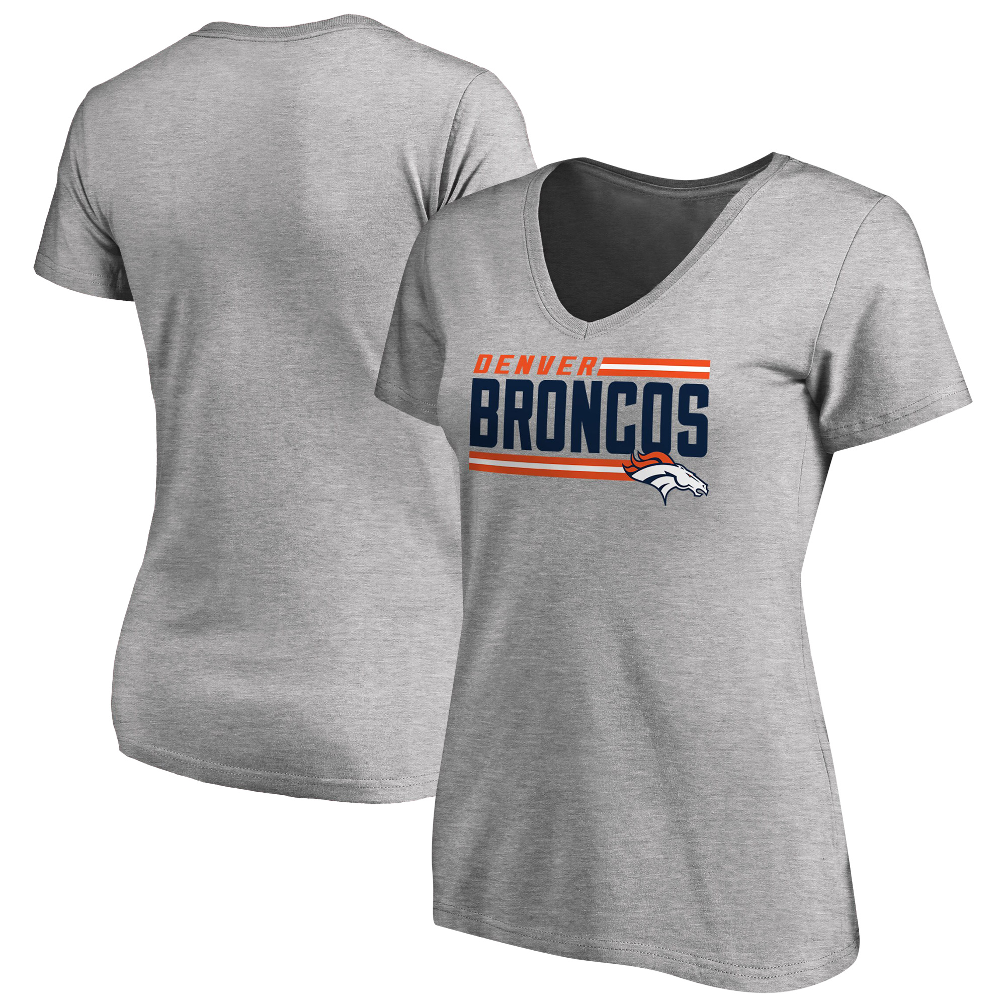Women's Ash Denver Broncos Iconic Collection On Side Stripe V-Neck T-Shirt - Image 2