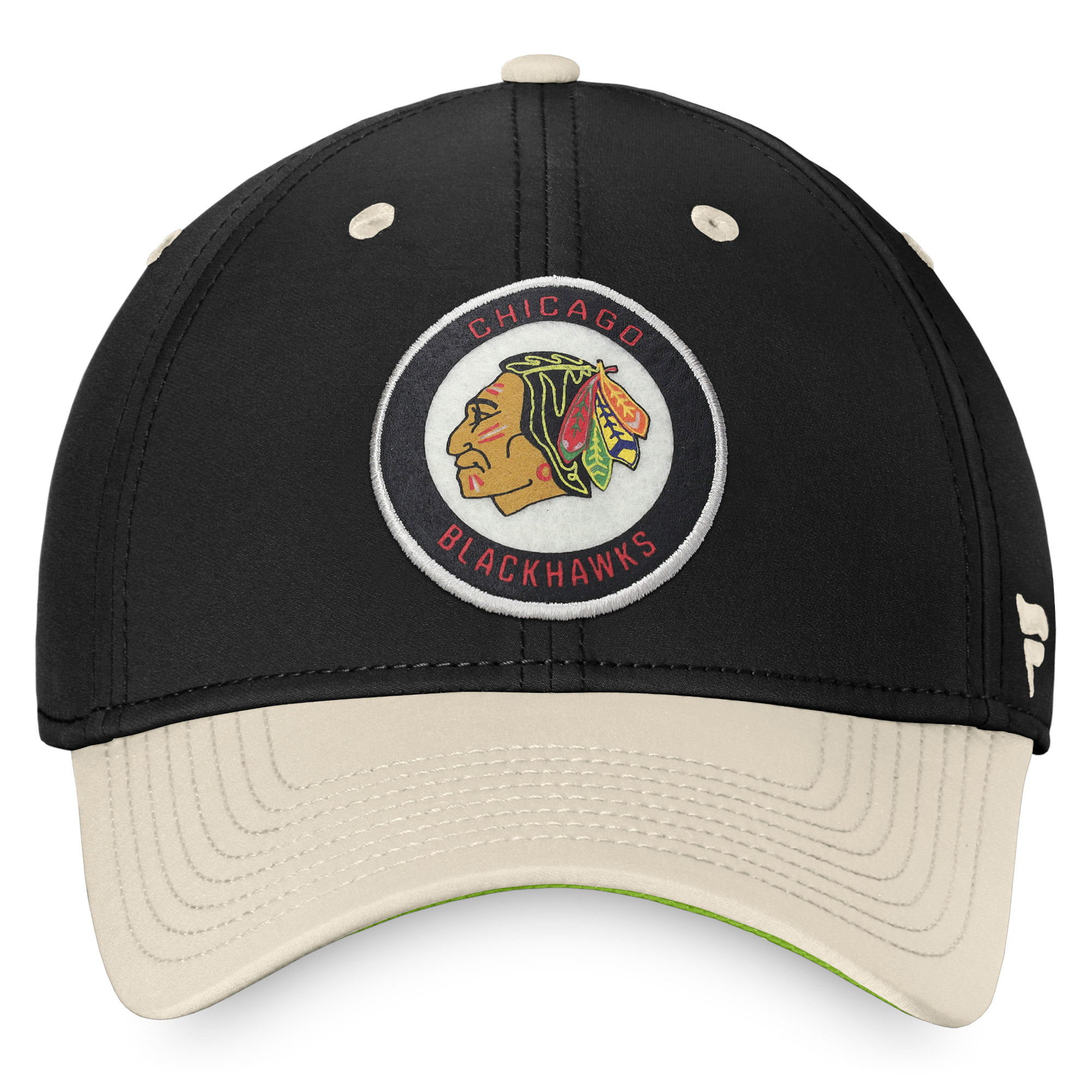 Men's Fanatics Black/Khaki Chicago Blackhawks True Classics Retro Flex Hat - Image 7
