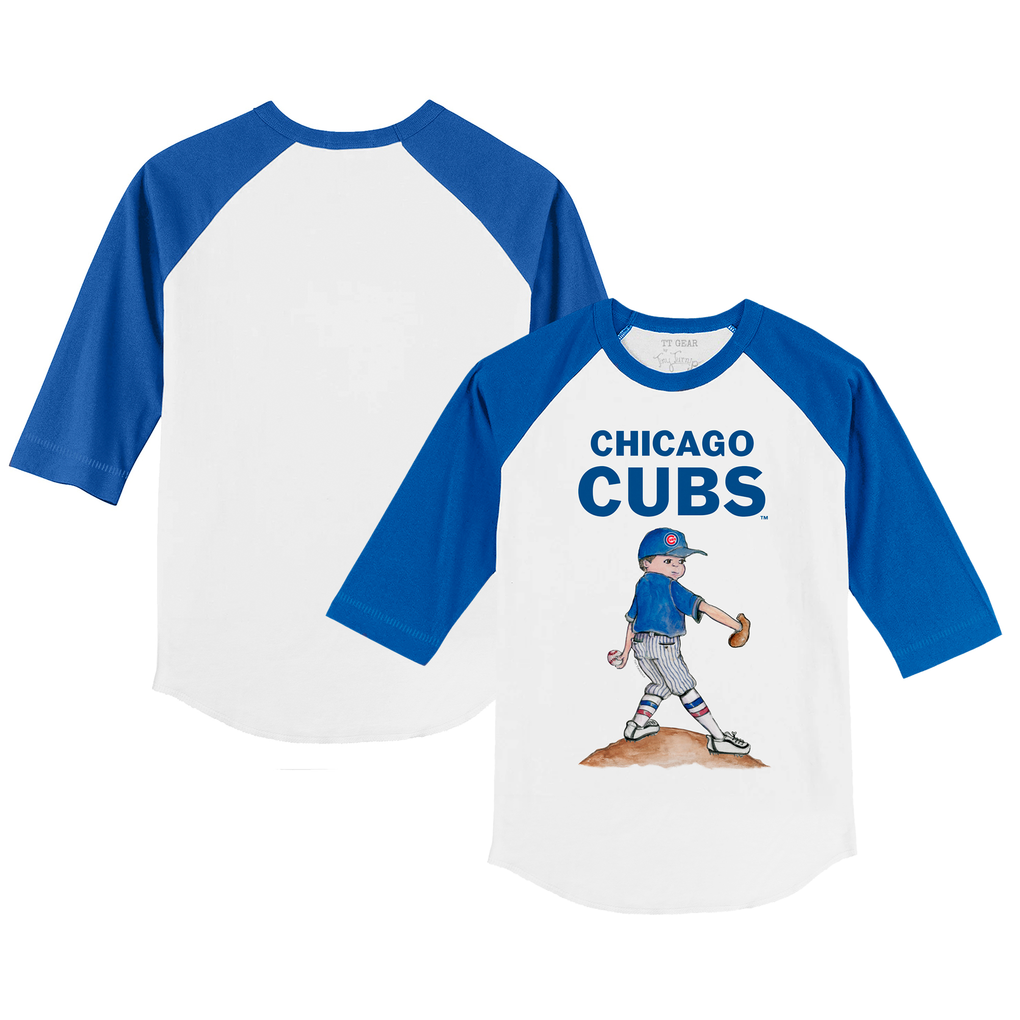 Infant Tiny Turnip White/Royal Chicago Cubs Clemente Raglan 3/4 Sleeve T-Shirt