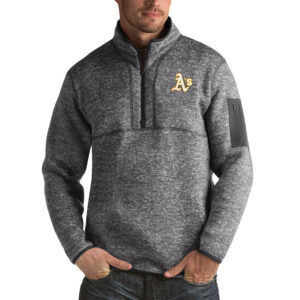 Men's Antigua Heather Charcoal Oakland Athletics Fortune Big & Tall Quarter-Zip Pullover Jacket