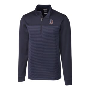 Men's Cutter & Buck Navy Boston Red Sox Americana Big & Tall Traverse Stripe Half-Zip Pullover Jacket