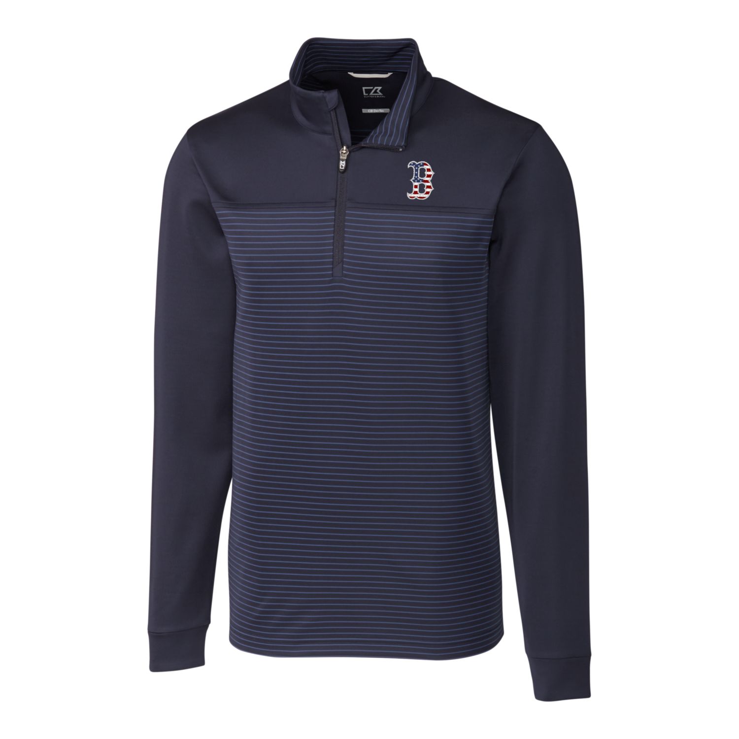 Men's Cutter & Buck Navy Boston Red Sox Americana Big & Tall Traverse Stripe Half-Zip Pullover Jacket