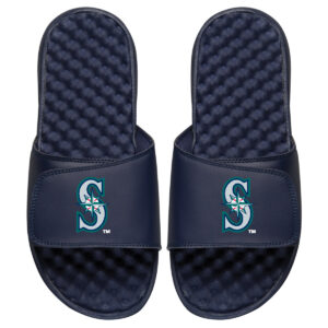 Youth ISlide Navy Seattle Mariners Personalized Alternate Logo Slide Sandals