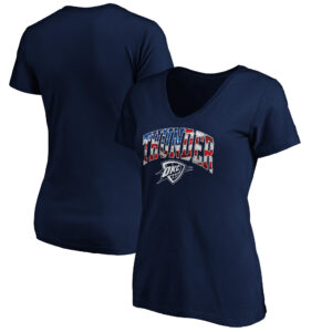 Women's Navy Oklahoma City Thunder Banner Wave V-Neck T-Shirt