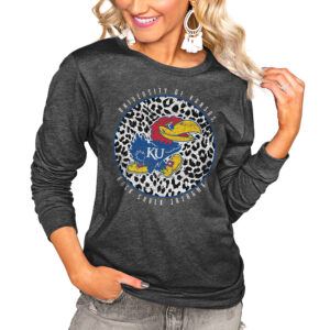 Women's Charcoal Kansas Jayhawks Call the Shots Oversized Long Sleeve T-Shirt