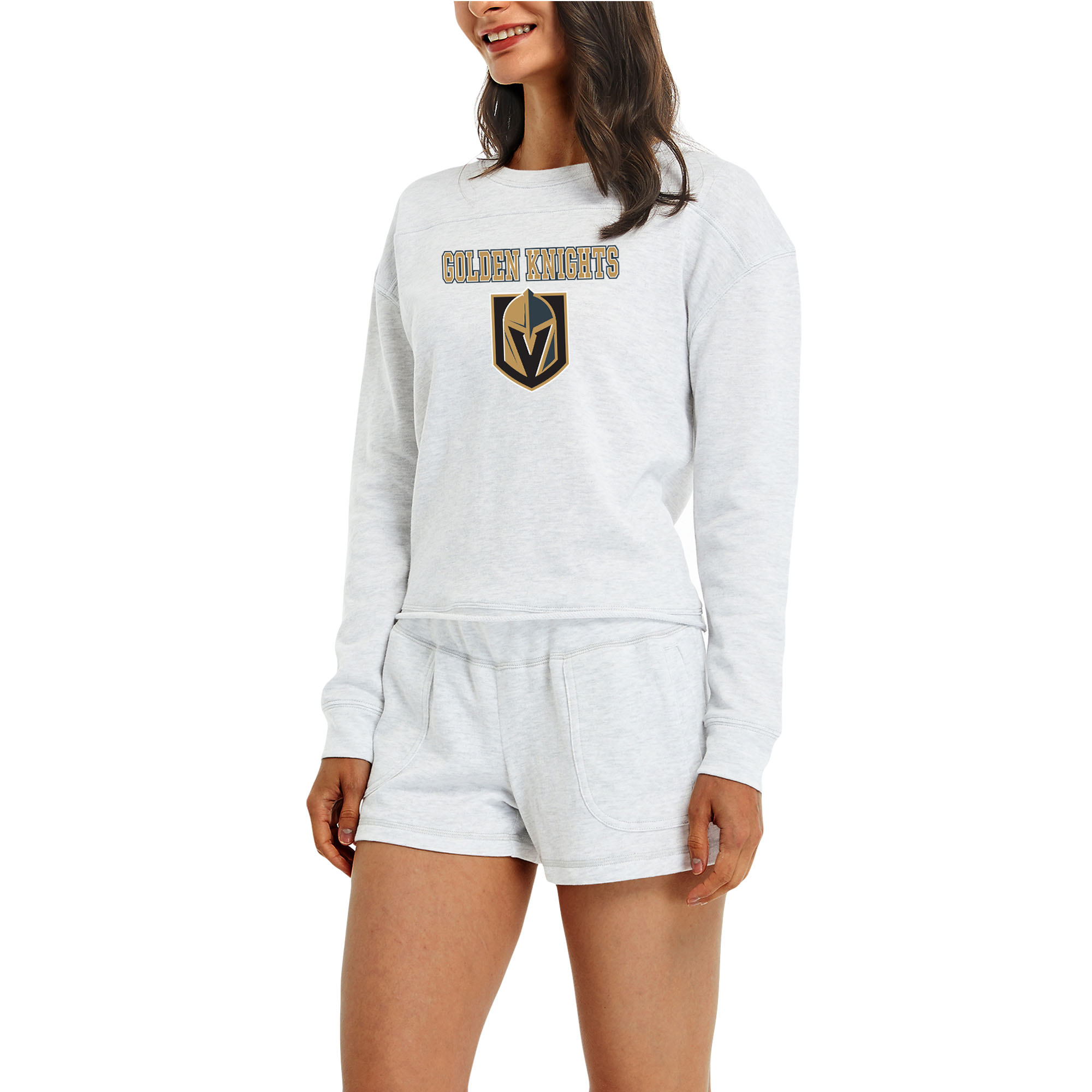 Women's Concepts Sport Cream Vegas Golden Knights Crossfield Long Sleeve Top & Shorts Sleep Set - Image 2